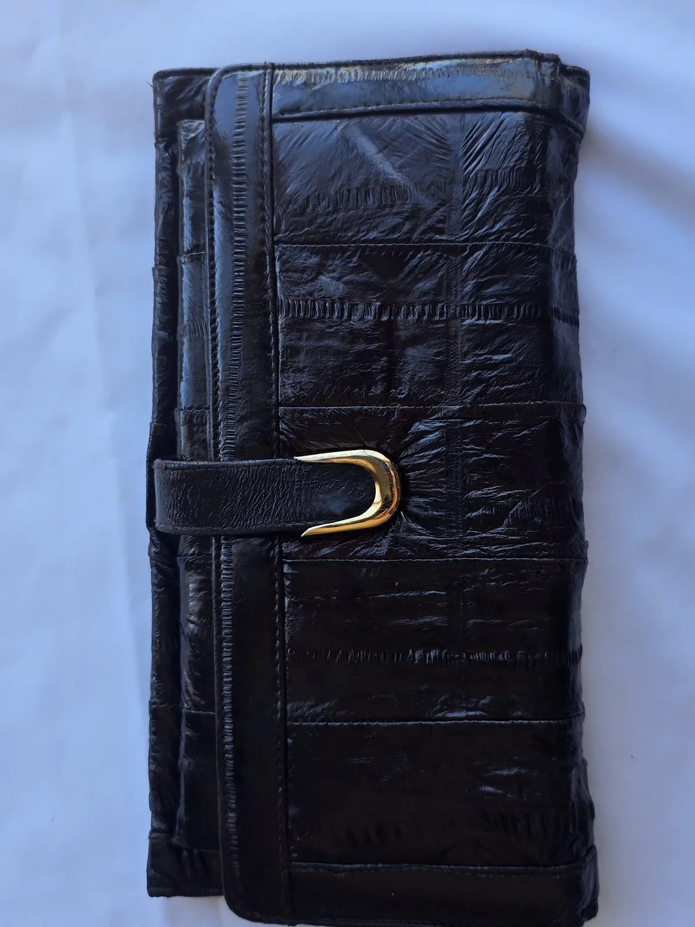 Vintage Lotte Mimi Genuine Eel Skin Trifold Wallet Clutch - Dark Brown Chocolate